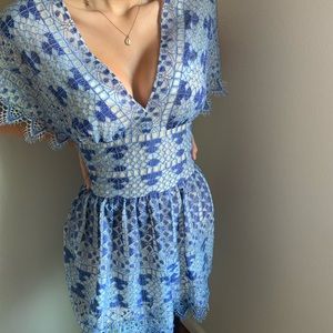 BCBG Maxazria Blue Lace Empire Waist Dress